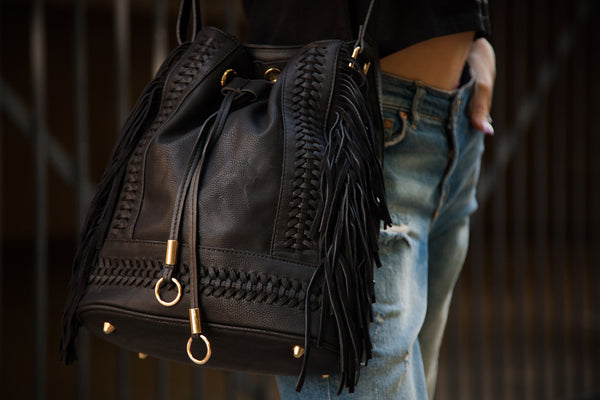 Fringe Bucket Shoulder Bag