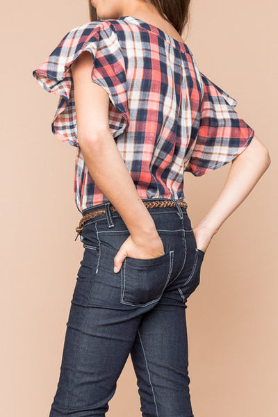 Plaid Ruffle Sleeve Top