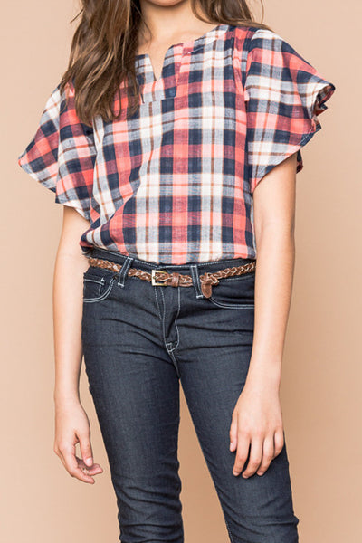 Plaid Ruffle Sleeve Top