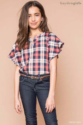 Plaid Ruffle Sleeve Top