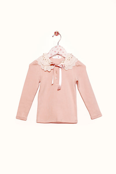 Lace Collar Long Sleeve & Pleated Skirt Legging Set