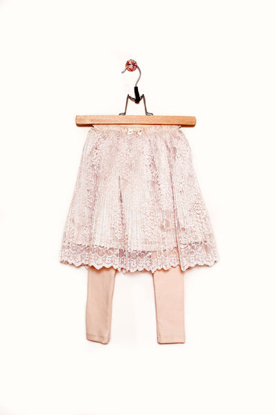 Lace Collar Long Sleeve & Pleated Skirt Legging Set