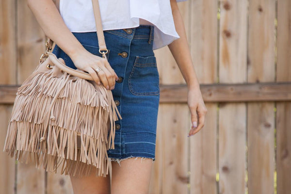 Fringe Drawstring Bucket Bag